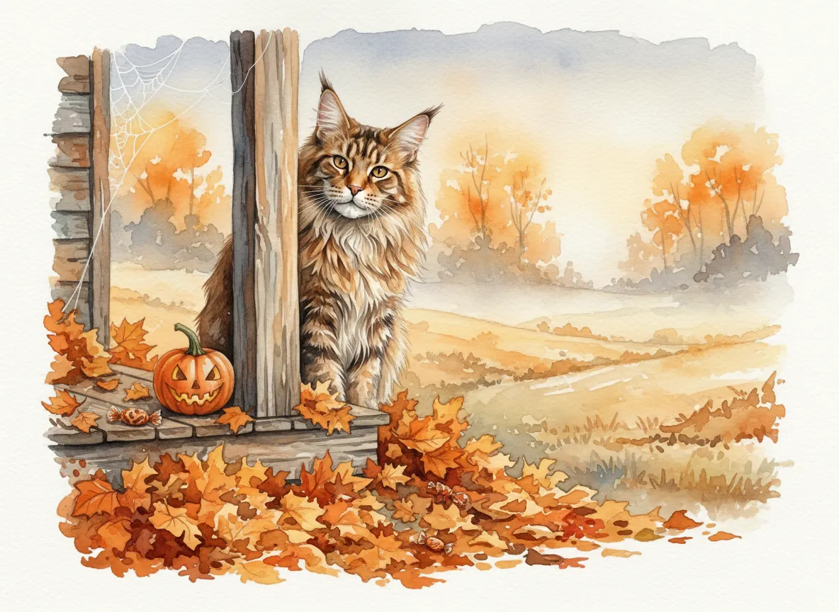 Maine Coon watercolor calendar month 10